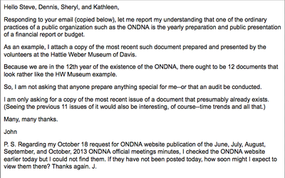 November 2-4. The  Four "ONDNA" Participants Decline to Provide a Financial Report or Spending Plan