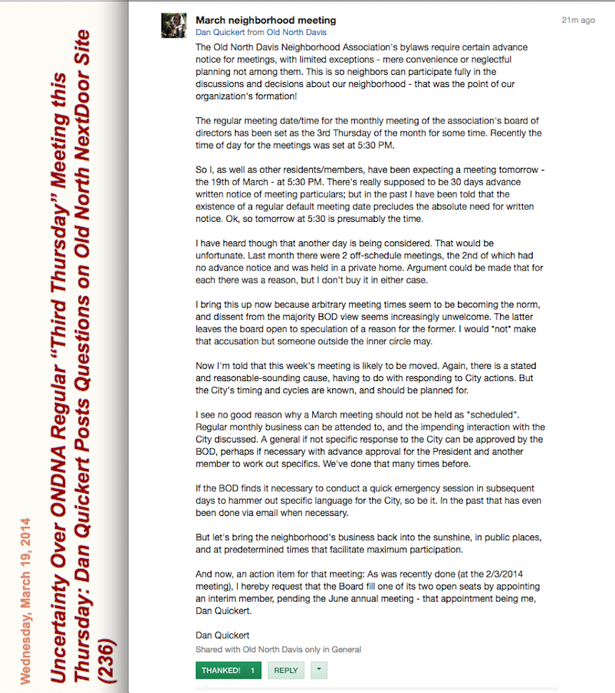 March 19 (Wednesday) ONDNA Stalwart Dan Quickert Reacts A Report That The March Meeting Date Will Be Changed March 19 (Wednesday) ONDNA Stalwart Dan Quickert Reacts A Report That The March Meeting Date Will Be Changed