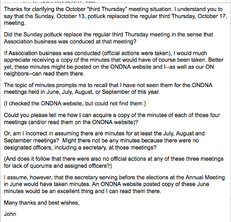 October 18. Request for Minutes of the June, July, August, September & October 2013 Meetings October 18. Request for Minutes of the June, July, August, September & October 2013 Meetings